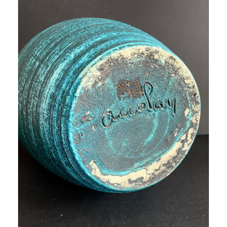 Accolay blue ceramic vase “Gauloise” series 60s