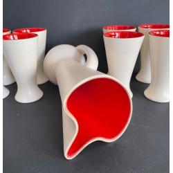 Pitcher and 8 mugs model 1041 in ceramic by Pol Chambost