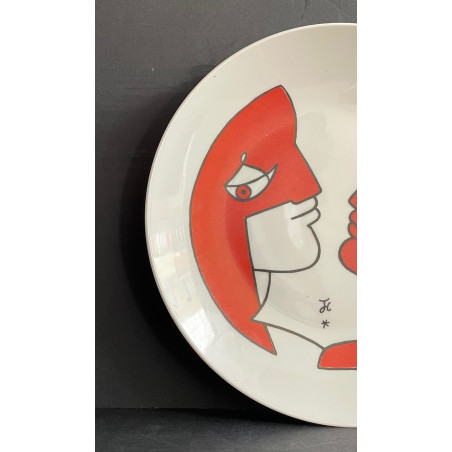 "Carnival" porcelain plate drawing by Jean Cocteau