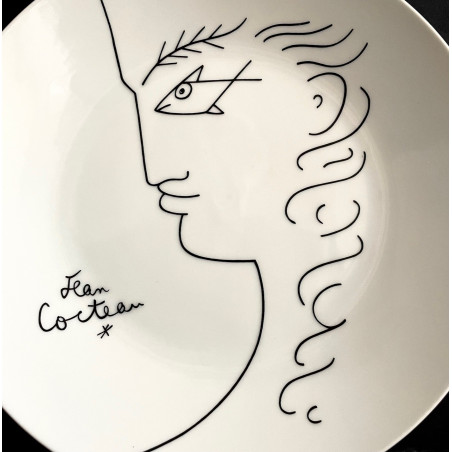 Assiette en porcelaine dessin de Jean Cocteau