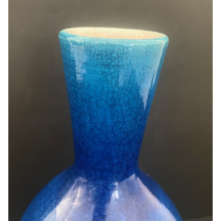 Blue ceramic vase by Pol Chambost No 1063