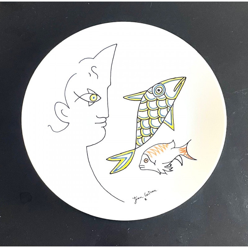 Porcelain plate drawing by Jean Cocteau