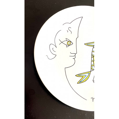 Porcelain plate drawing by Jean Cocteau