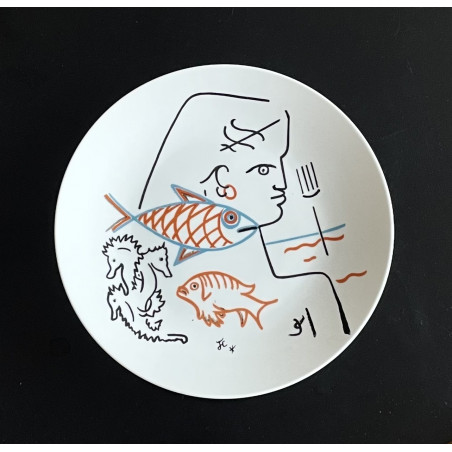 Porcelain plate drawing by Jean Cocteau