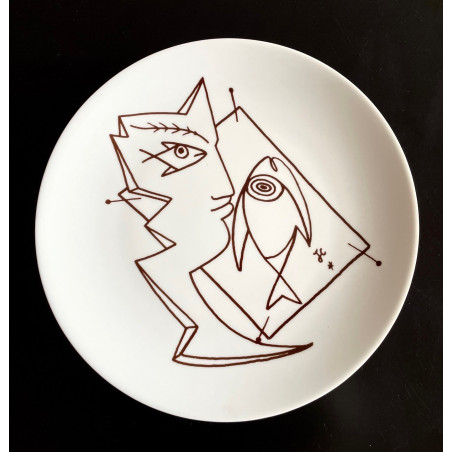 Limoges porcelain plate with a design by Jean Cocteau